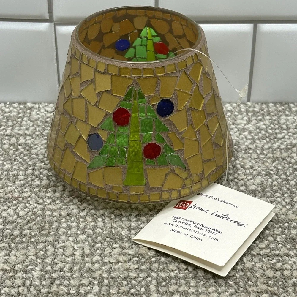 Home Interior Candle Cover Christmas Tree New W‎ Tag Stained Glass Gold Tiles